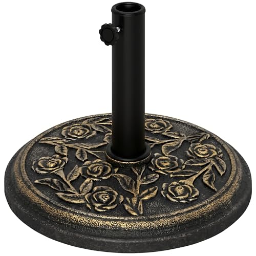 Outsunny Pied de Parasol Rond 9 kg Support Parasol résine Base de Parasol Motif Roses pour terrasse Piscine Patio Jardin Ø 45,5 x 31 cm, Bronze