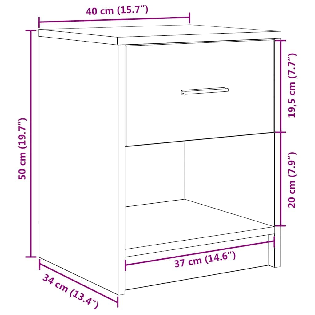 Comodini 2 pz con cassetto in truciolato rovere fumo 40x34x50 cm, mobiletto salvaspazio con ripiano e scomparto per camera da letto, soggiorno, ufficio, corridoio, ingresso