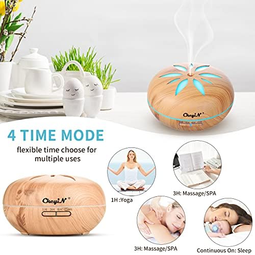 CkeyiN 550ml Essential Oil Diffuser with Bluetooth Speaker, Aroma Diffuser 4Pcs Essential Oil Set, Cool Mist Humidifier with Adjustable Mist Mode, Waterless Auto Shut-off