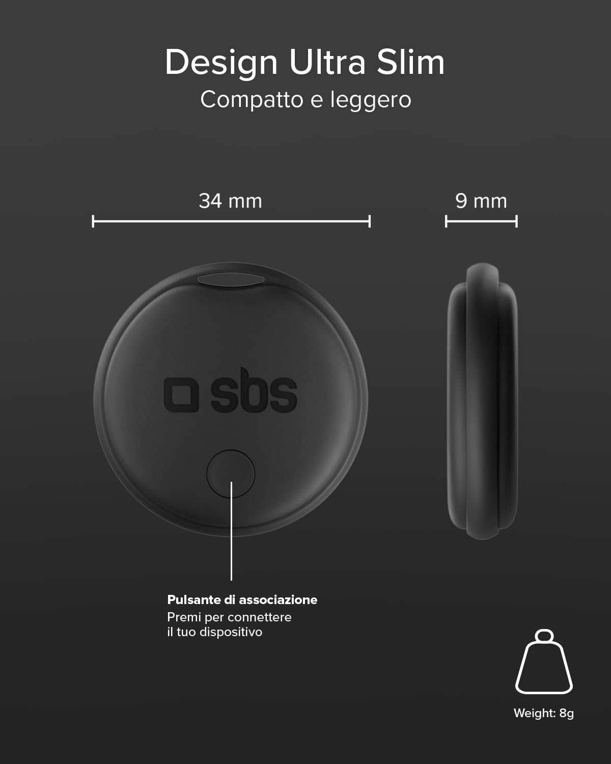 SBS Track My Dot Kit 4 Smart Tag Localizzatori Compatibili Apple Find My Google Find Hub Nero