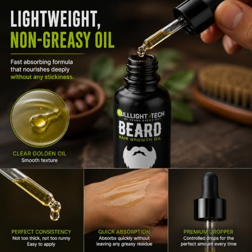 Image of Fulllight Tech Beard Growth Oil for Men, 30ml - Castor, Hempseed & Argan Oil Blend for Patchy Beard Fix, Softer Thicker Beard, Daily Beard Conditioner & Moisturizer