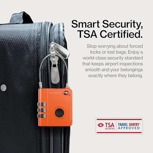 Image of KeySmart SmartLock Tracking Luggage Locks, TSA Locks for Luggage, Combination Lock Compatible with Apple Find My App, Best Travel Essentials, Replaceable Non-Rechargeable Battery (Orange 5 Pack)