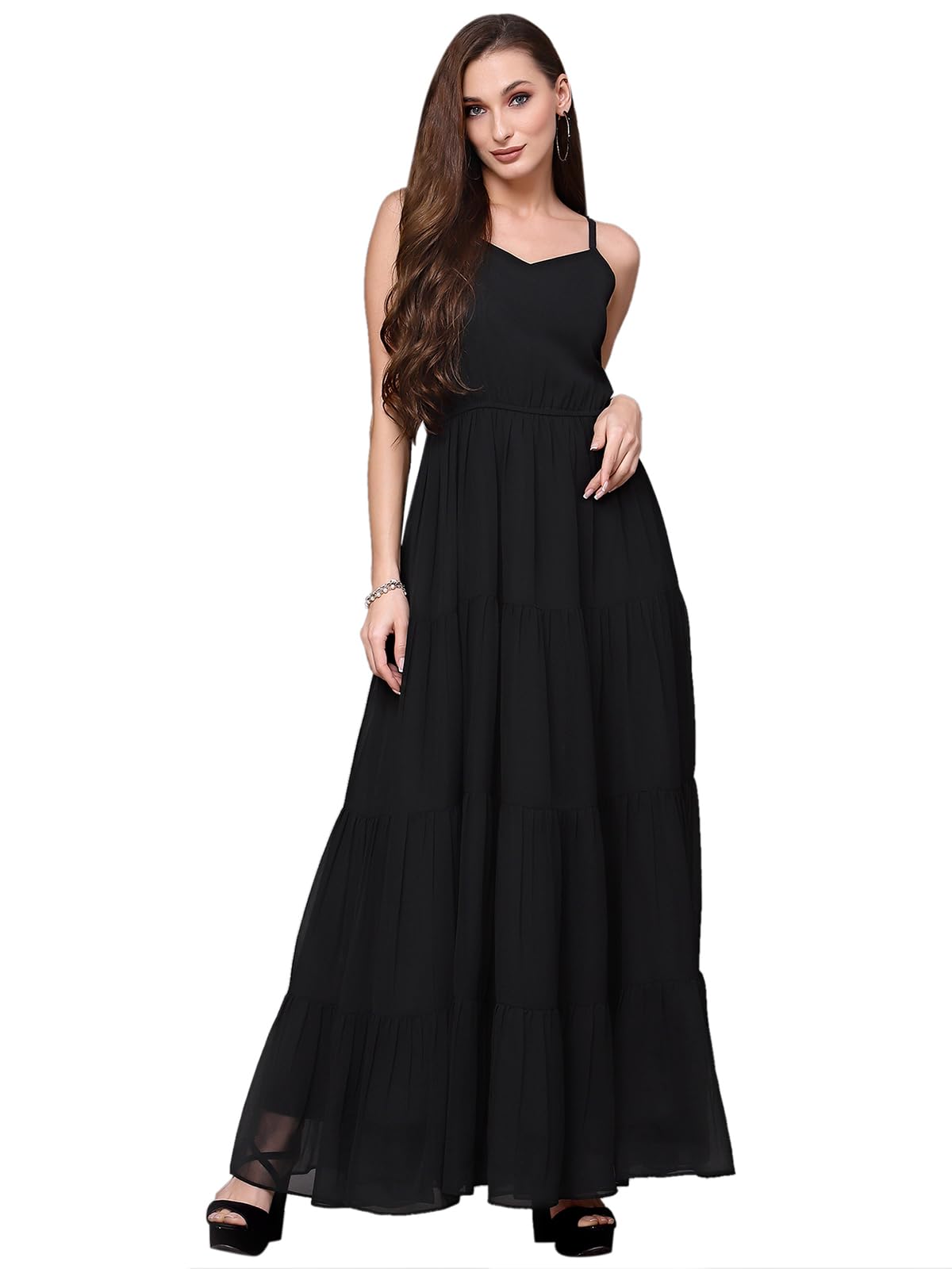 SIRILWomen's Georgette Maxi Western One Piece Dress