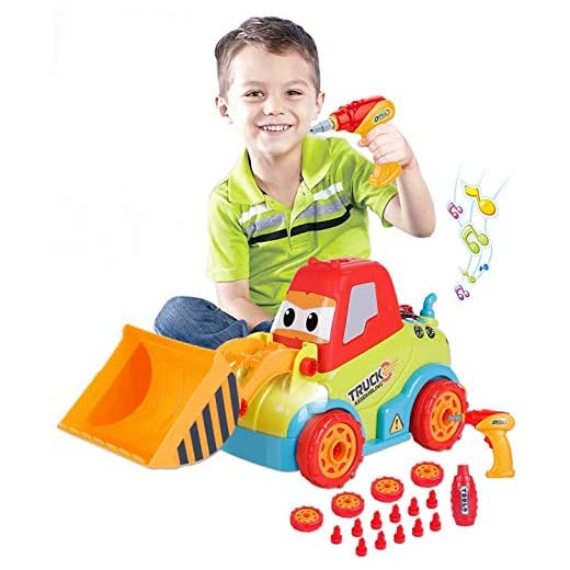 LUKAT Toys for 3 Year Old Boys, Take Apart Toys Truck Toddler DIY Assembly Construction Bulldozer with Drill Tool/ Music/ Lights, Kids STEM Toy Car for 3-4-5 Years Old Preschool Learning (195)