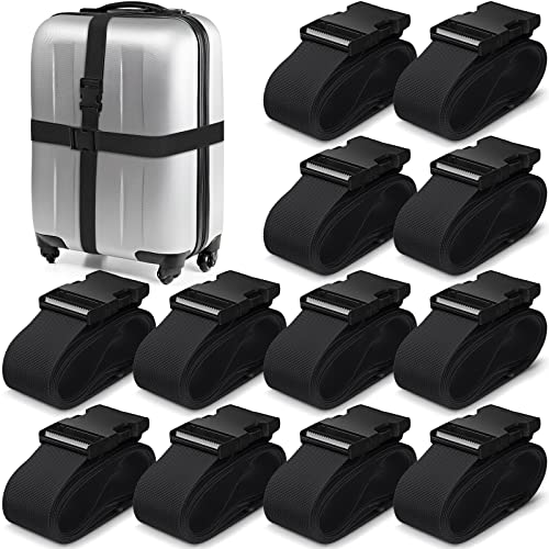 Eccliy 12 Pack Luggage Straps Suitcase Belts Wide Adjustable Packing Straps Travel Belts Accessories for Business Packing(Black)