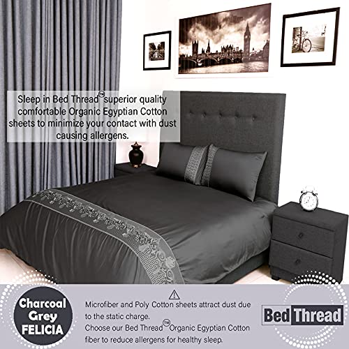 BBed Thread - Egyptian Cotton Double Duvet Cover Set Charcoal Grey, 400 Thread Count Long Staple Egyptian Cotton Double Bed Duvet Set Grey, Quilt Bedding Set, Felicia Viscose Embroidered Duvet Covers - Image 2