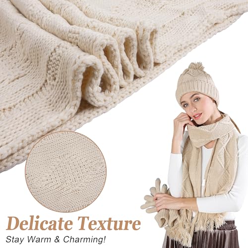Hat Gloves Scarf Set Women Winter Knit Beanie Hat+Touchscreen Gloves+Long Scarve 3 in 1 Set Gift for Women Girls4