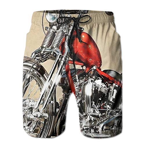 Mens Swim Trunks Quick Dry Board Shorts Summer Graphic Casual Swimming Beach Shorts Mesh Lining Bathing Suits with Pockets - Har-Ley Dav-idson Panhead Chopper