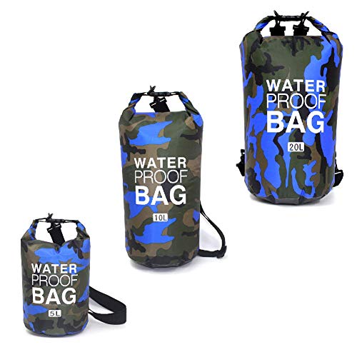 HYCOPROT Borsa Impermeabile, Dry Bag Stagna con Tracolla Regolabile Ultraleggera e Borsa Impermeabile Borsa 5L / 10L / 20L per Spiaggia,Kayak, Canottaggio, Pesca, Nuoto, Rafting (Blu Scuro, 20L)