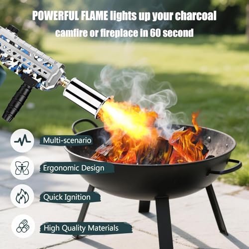 ARTFLAMM Pistolet torche au propane – Puissant barbecue et chalumeau de cuisson – Torche culinaire sous vide – Lance-flammes réglable pour barbecue, feu de camp, barbecue au charbon de bois (réservoir – vue 2