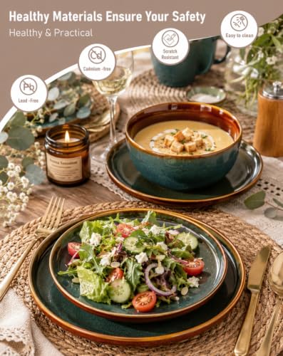 Image of GBHOME Dinnerware Sets for 8, 24 Pieces Stoneware Plates and Bowls Sets, Scratch Resistant Dishes, Dishwasher & Microwave Safe, Reactive Glaze