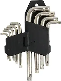 Jogo de Chave Torx, 9 Peças, Aço, Prata, 1,5 a 10mm, para Eletrônicos, Automóveis e Bicicletas, 11x5,5x2 cm