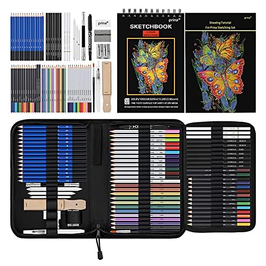 Prina 76 Pack Drawing Set Sketching Kit, Pro Art Sketch Supplies with 3-Color Sketchbook, Include Tutorial, Colored, Graphite, Charcoal, Watercolor & Metallic Pencil, for Artists Adults Teens Beginner
