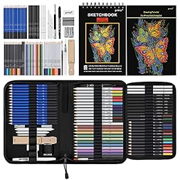 Prina 76 Pack Drawing Set Sketching Kit, Pro Art Supplies with 3-Color Sketchbook, Include Tutorial, Colored, Graphite, Charcoal, Watercolor & Metallic Pencil, for Artists Adults Teens Beginner