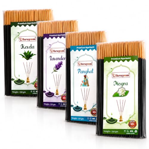 Image of 1 Kg Agarbatti Combo Pack, Kevda Lavender Panghat Mogra Incense Sticks, 250gm Each Pack, Long Lasting Fragrance for Pooja & Home