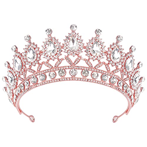 Didder Tiara Crowns for Women Wedding Tiara for Bride, Crystal Rose Gold Tiaras and Crowns for Women Girls Princess Tiara Hair Accessories for Women Halloween Pageant Birthday Prom Headpieces