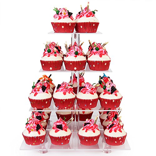 Yestbuy 4 Tier Cupcake Stand, Acrylic Cupcake Tower Stand, Premium Cupcake Holder, Clear Cupcake Display For 52 Cupcakes, Display For Pastry Wedding Birthday Party (4 Tier Square With Base) #TOP3