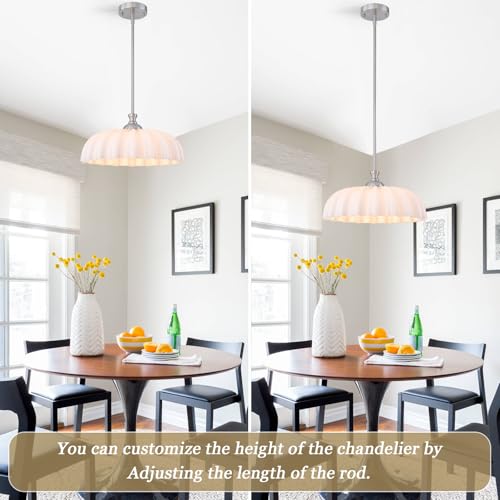 Image of 16 inch Milk Glass Pendant Light Vintage Flower Modern Brushed Nickel Chandelier