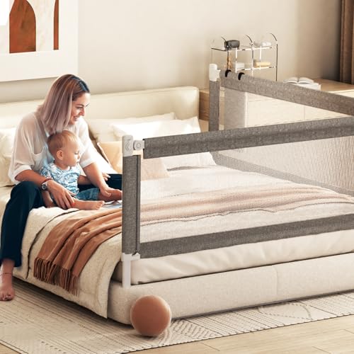 IKARE Bed Rail for Toddlers, New Upgraded Infants Safety Bed Guardrail with 28 Gears Adjustable Heights, Baby Bed Rail Guard for Queen, King Mattress (1 Side 74.8\" x 30\") - Thumbnail 2