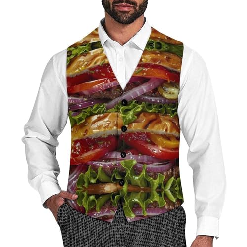 Hamburger Novelty Men's Suit Vest Casual Formal Dress Vests Business Waistcoat