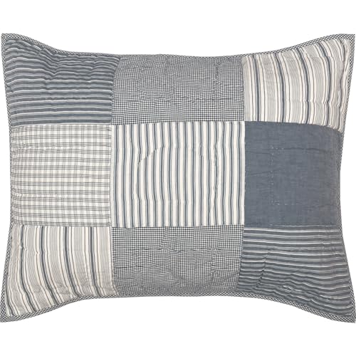 VHC Brands Sawyer Mill™ Patchwork Chambray Cotton Farmhouse Standard Bedding Accessory, Sham 21x27, Blue Denim