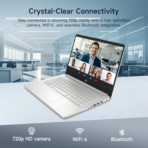 HP 14" Laptop, Intel Processor N150 (Beat i3) 4GB RAM 256GB Storage(128GB UFS + 128GB SD Card) 1-Year Office 365 Copilot AI Win11 WiFi6 Laptops-Computer for Business Student w/GM Accessory - 4