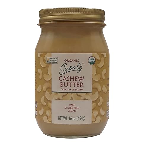 Gopal's Mantequilla de anacardo cruda orgánica USDA orgánica y sin gluten, cremosa y sin sal, tarro de vidrio de 16 onzas (16.08 oz)