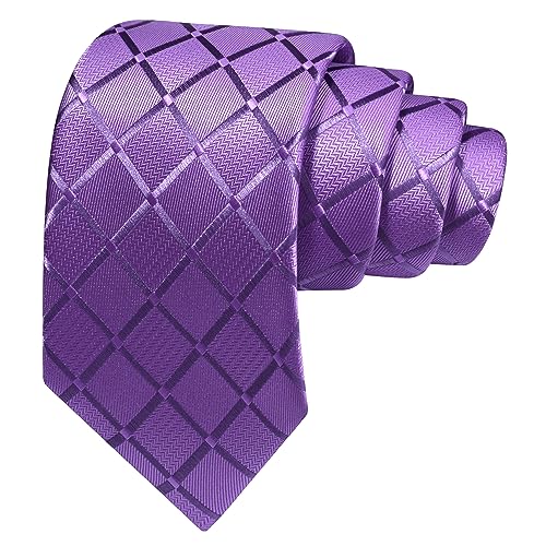 Image of GUSLESON 3.15 inch(8cm) Mens Tie and Lapel Pin Plaid Checkered Necktie Hankerchief Cufflinks Set for Men