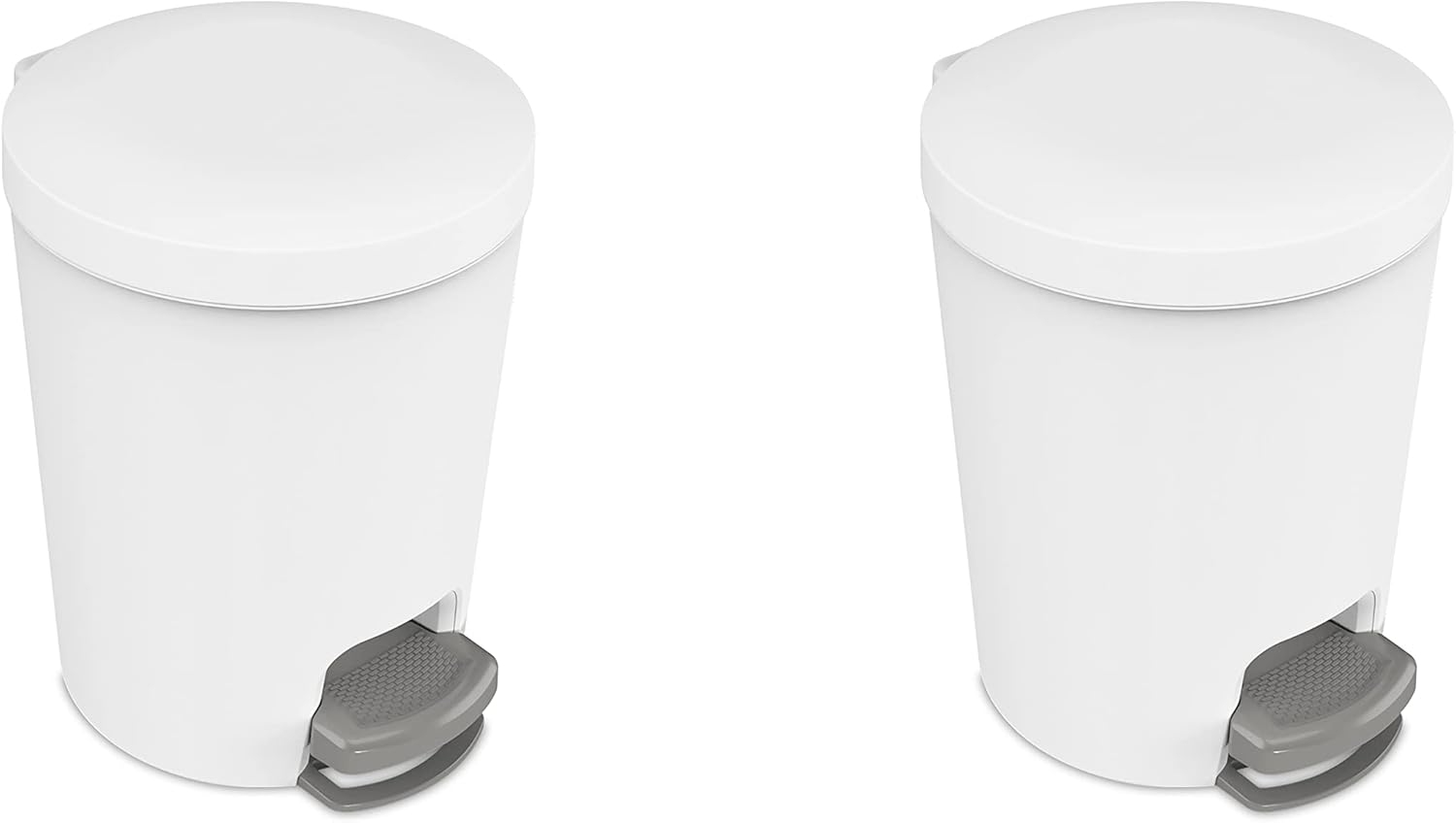 Sterilite 1.6 Gallon StepOn Wastebasket w/Lid, Small Plastic Trash Can for the Bathroom, Bedroom, or Dorm, Pedal and Liner, White, 2-Pack