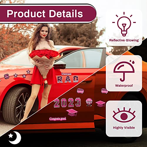 37Pcs Graduation Car Reflective Magnets Grad 2023 Car Decorations Waterproof Decal Graduation Cap Fridge Refrigerator Automotive Garage Door Magnetic Sticker For Cars Metal Surface (Maroon Black) #TOP3