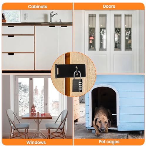 Image of 4 Pcs Hasp Latch Stainless Steel Padlock Latch 3 Inch Black Hasp Lock Latches Lock Latches Hardware for Wooden Fence Pet Cage Doors Cabinets Closets Window and More