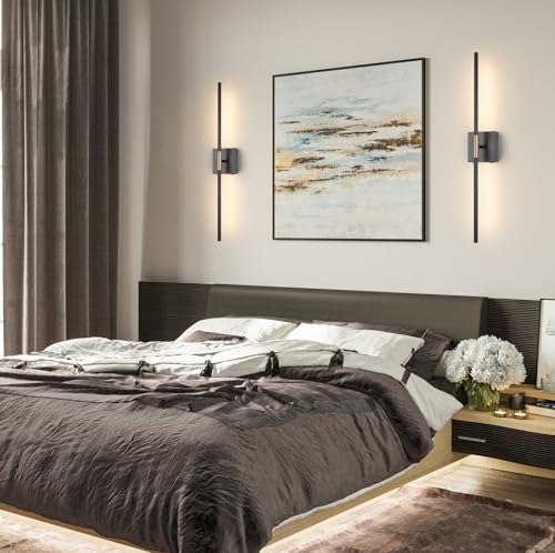 Akku Wandleuchte Innen,USB-C Wiederaufladbare LED Wandlampe mit Fernbedienung,Schwarz Dimmbar Touch Kabellose Wandleuchte Batterie 10000mAh,350° Drehbare für Wohnzimmer Schlafzimmer,70CM (2-Stück)