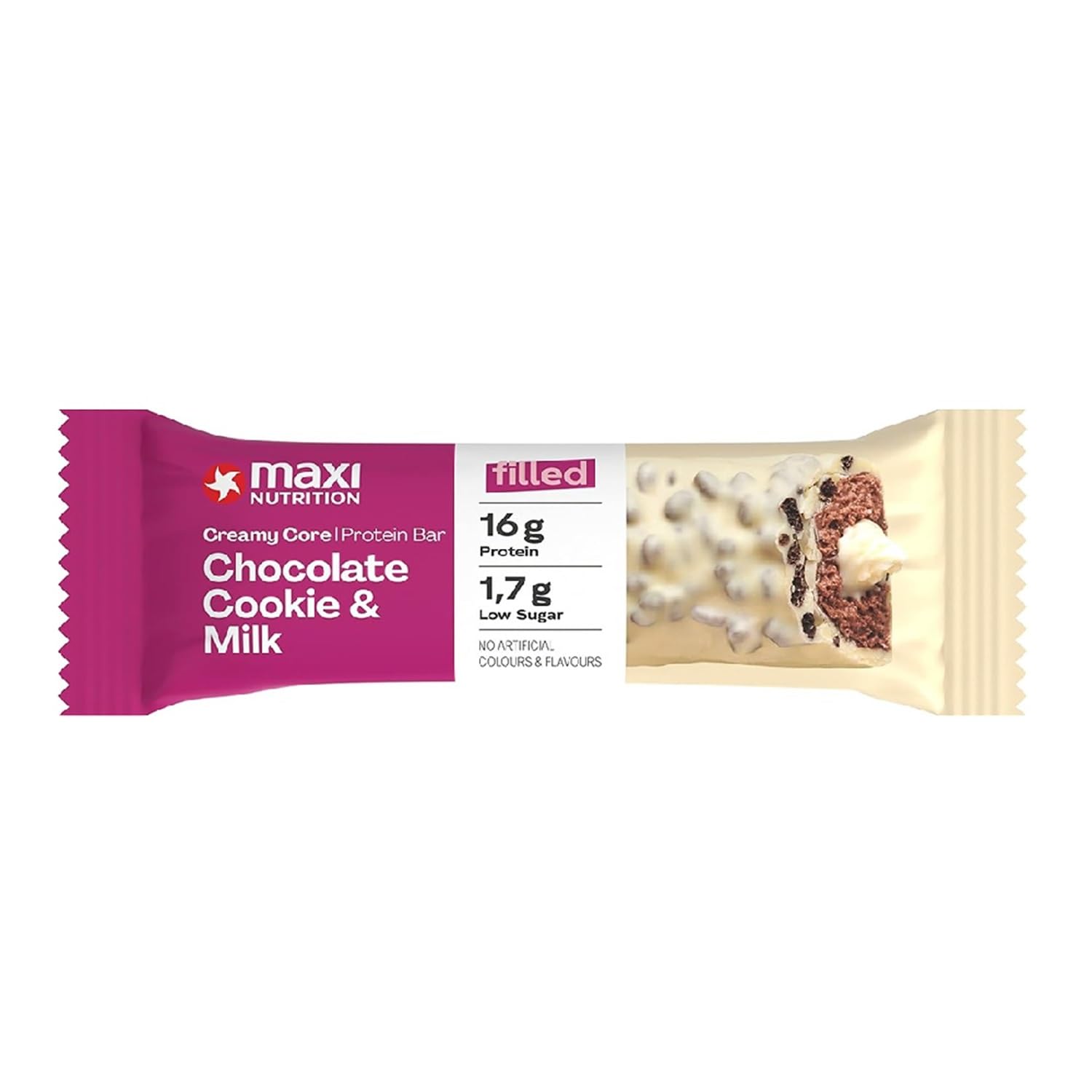 – Maxi Nutrition Chocolate Cookie & Milk Creamy Core Protein Bar 45 grams | 16G Protein | Low Sugar | Healthy Snack | No Artificial Flavours & Colours