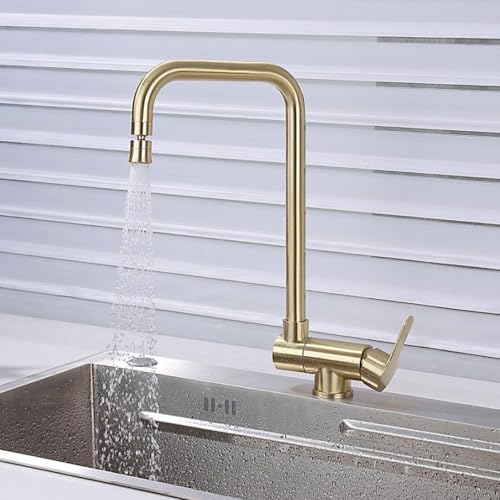 Robinet de Cuisine Pliable Or brossé avec mitigeur en acier inoxydable rotatif à 2 modes