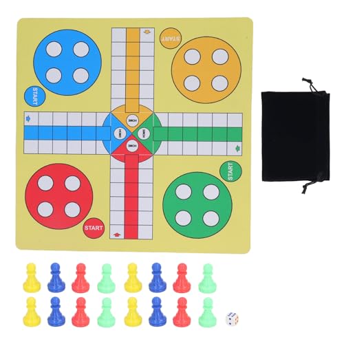 Juego de Parchís de Tela de Goma, Tablero 35x35cm con 16 Fichas y Dados - Portátil, Antirrayas y Resistente, Ideal para Viajes, Familia y Ocio