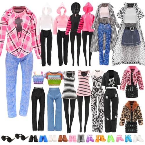 Miunana 5 Vestidos de roupa + 2 óculos de sol 10 sapatos selecionados ao acaso para bonecas de 30 cm (excluindo bonecas)