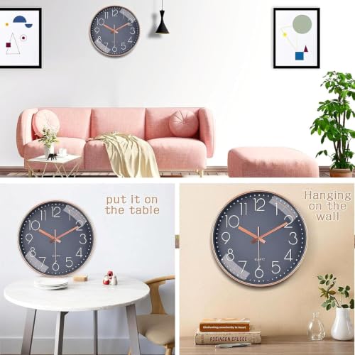Image of TEKCOOL Plastic Digital Wall Clock 12 inch Silent Quartz Decorative Non-Ticking Classic Clock Battery Operated Round Easy to Read for Room /Home /Kitchen /Bedroom /Office /School- (Grey Gold);