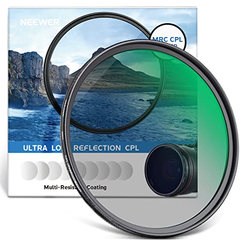 NEEWER 62mm Filtro Polarizador, Filtro CPL con 30 Capas de Película Polarizadora Multicapa, Reducción de Reflejo/Mejora el Contraste/Ultra Delgado/Vidrio Óptico HD para Lentes de Cámara de 62mm