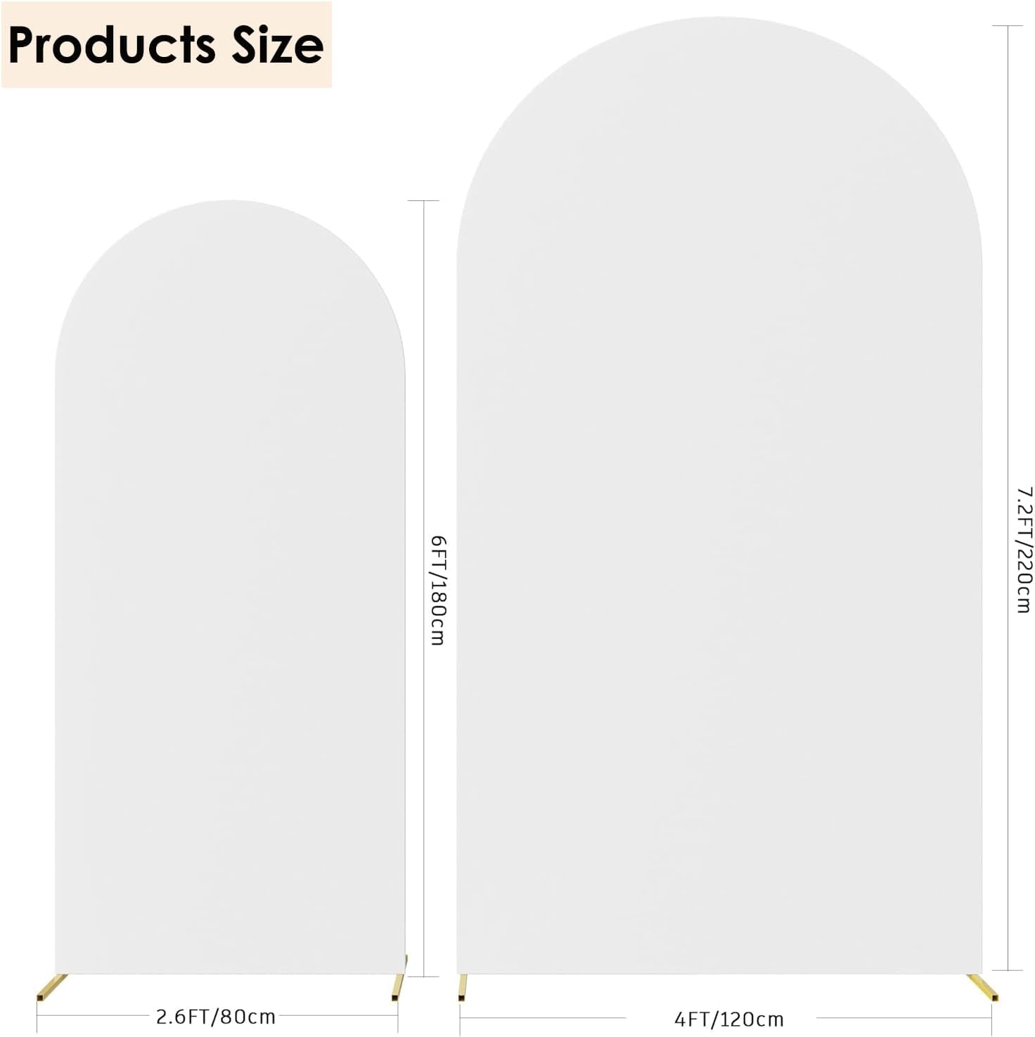 HAINARverS Set of 2 Wedding Arch Cover 6FT,7.2FT Spandex Fitted Stretchy Arch Stand Covers,2 Sided Round Top Chiara Backdrop Cover Banquet Baby Shower Arch Decoration(White)