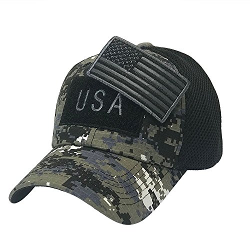 The Hat Jungle USA American Flag Patch Tactical Hat Mesh Back Adjustable Baseball Cap,Black Camo - Thumbnail 4