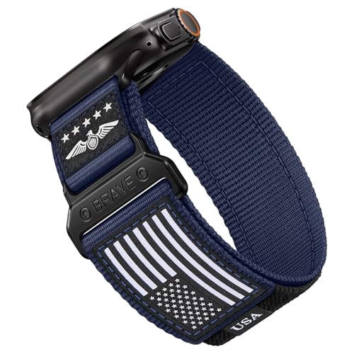 Image of Sport Bands Compatible with Apple Watch Ultra 3 Band 49mm 46mm 45mm 44mm 42mm Men Women, Rugged Nylon Loop Strap with Durable Metal Stars-Stripes Flag for iWatch Ultra /Series 11 10 9 8 7 6 5 4 SE 3 2
