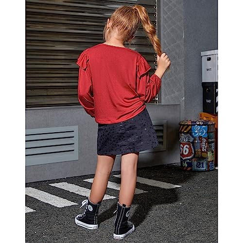 Image of Girls Long Sleeve Ruffle Tops Winter Tunic Fall Tops Round Neck Blouse Solid Color