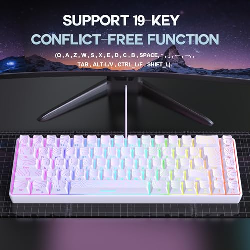 Image of Snpurdiri 65% Wired Gaming Keyboard, 68 Keys RGB Backlit Ultra-Compact Small Gaming Keyboard, for PC /Mac Gamer, Typist, Travel, Easy to Carry on Business Trip White