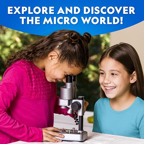 Image of National Geographic Dual LED Student Microscope - 50+ pc Science Kit Includes Set of 10 Prepared Biological & 10 Blank Slides, Lab Shrimp Experiment, 10x-25x Optical Glass Lenses and More! (Silver)