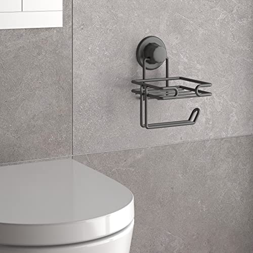 Toilet Paper Holder With Shelf, Suction Cup,Toilet Paper Roll Holder, Wall Mount Tissue Roll Dispenser For Bathroom Kitchen (Matte Black) #TOP5
