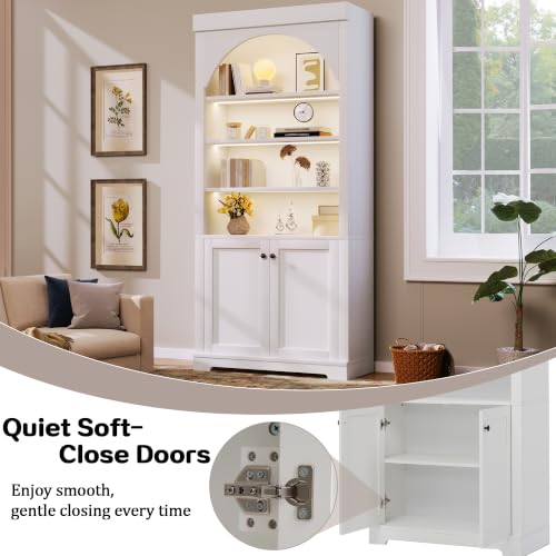 Image of Modern Display Tall Bookshelf with 4-Layer LED Lighted (White Style2)