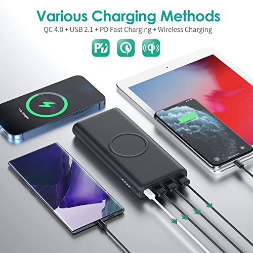 5 In 1 Wireless Portable Charger Power Bank,36800Mah 5 Output Dual Qc4.0 25W Pd Usb C Battery Pack,15W Wireless Fast Charging,Ip65 Solar Charger Compatible With Iphone14,13,12 Series,Samsung,Ipad Etc #TOP2