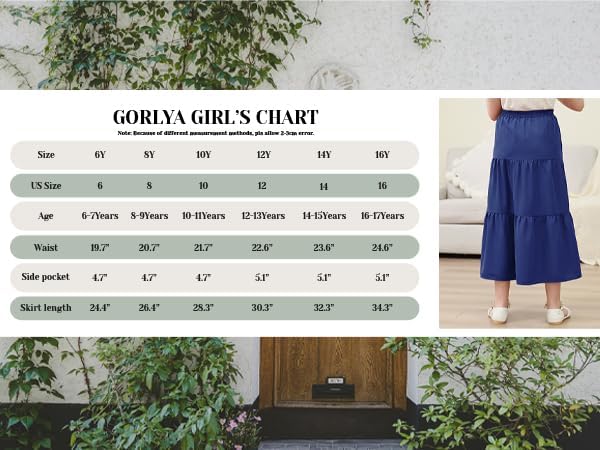 GORLYA Girls Casual Button Front Ruffle Hem Elastic High Waist Long Swing Tiered Maxi Skirt for 6-16Y - Image 7