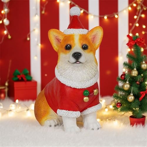 Figurines de chien de Noël en résine statuette déco appartement bureau