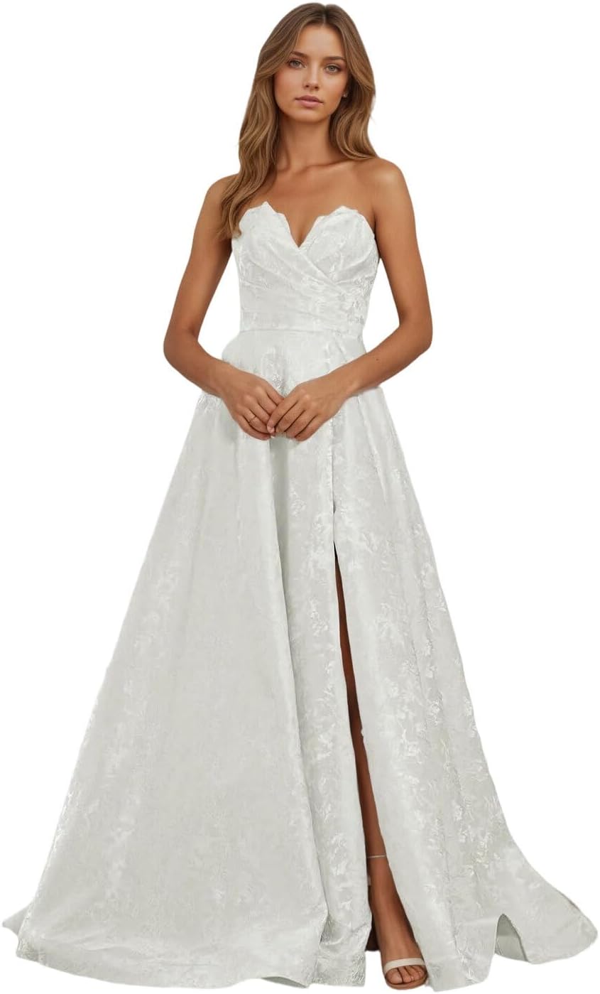 Square Neck Satin Wedding Dress for Bride Sleeveless A Line Corset Bridal Gown with Train W001